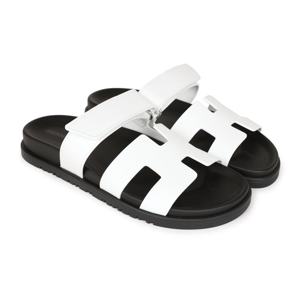 Hermes Chypre Sandals White Calfskin Palladium Hardware 38.5 EU