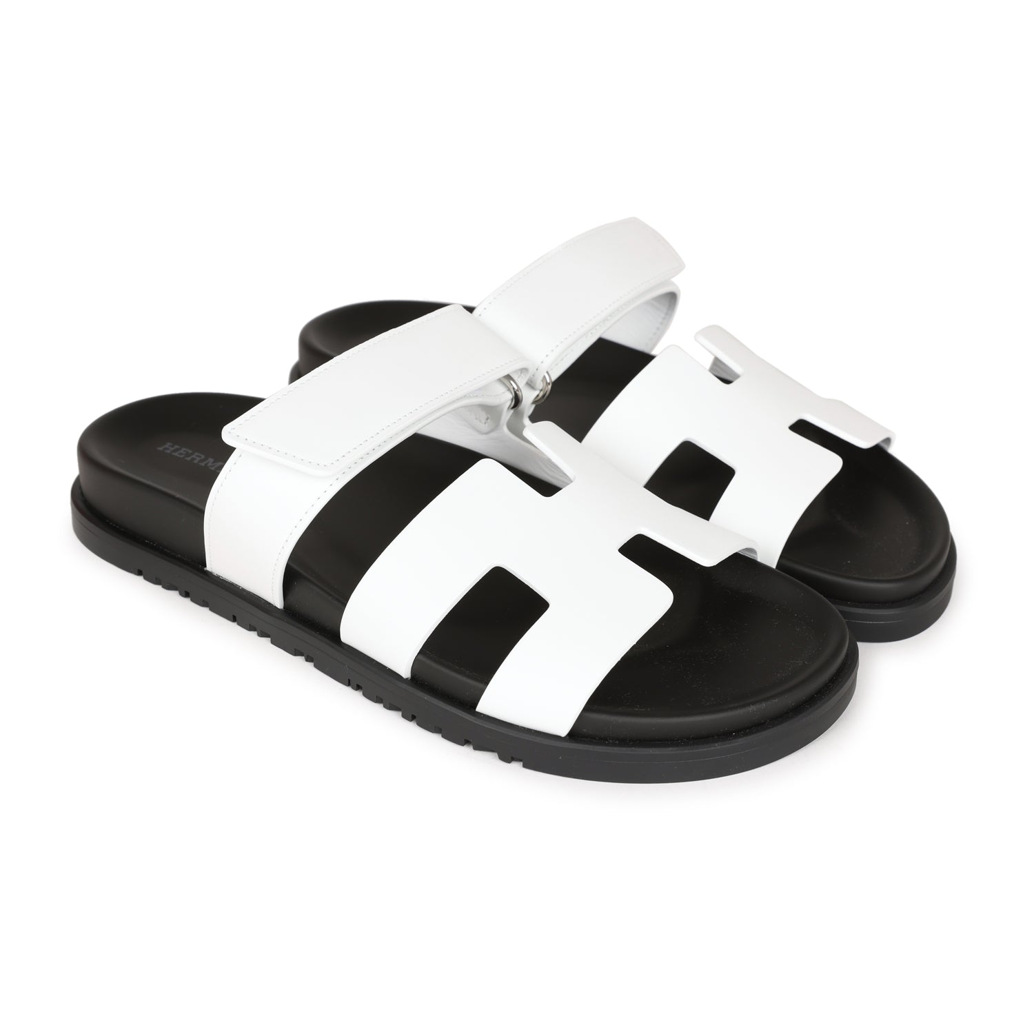 Hermes Chypre Sandals White Calfskin Palladium Hardware 38.5 EU
