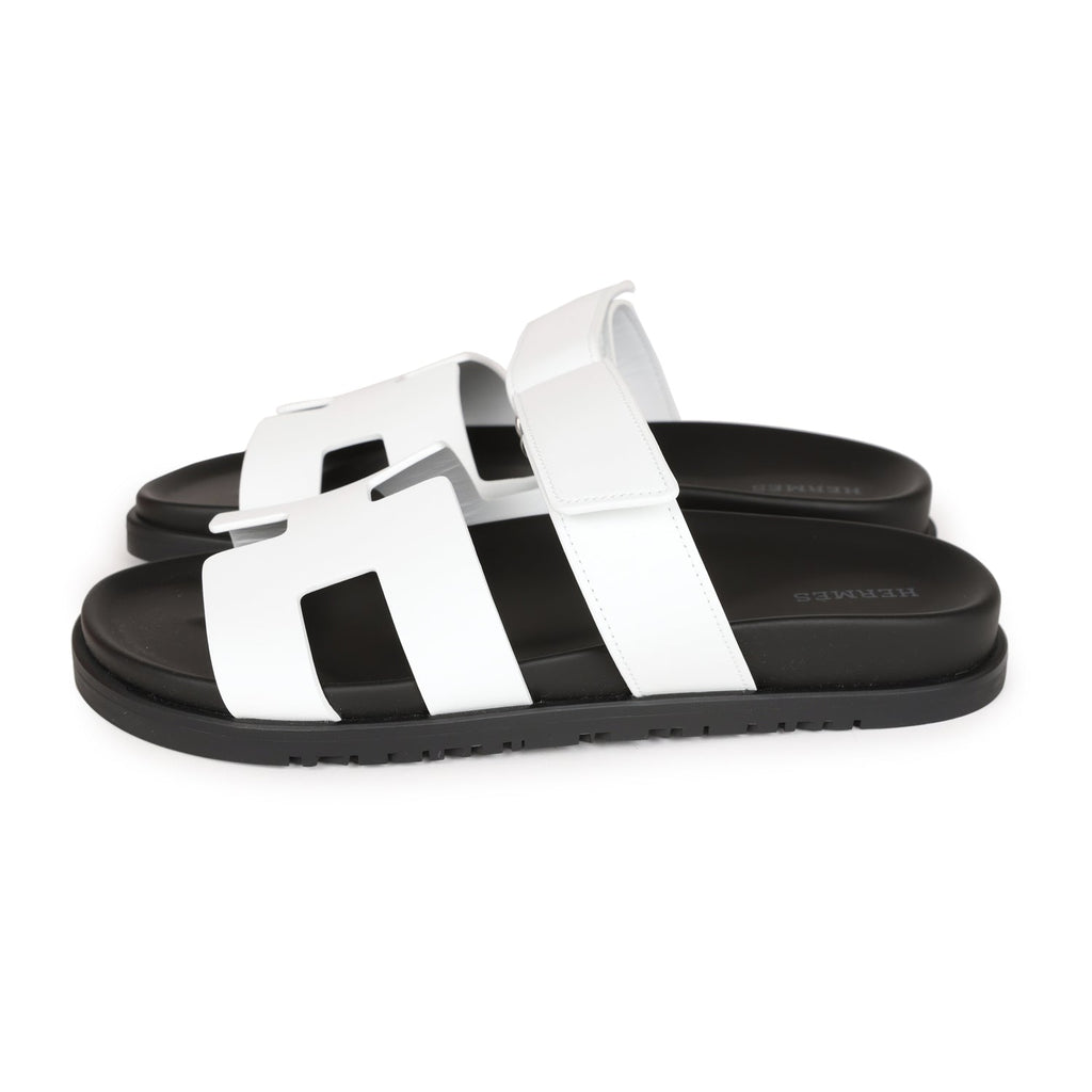 Hermes Chypre Sandals White Calfskin Palladium Hardware 38.5 EU