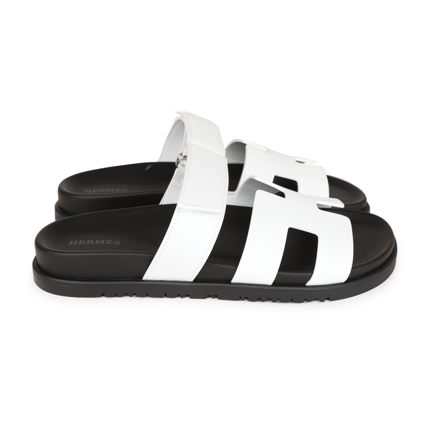 Hermes Chypre Sandals White Calfskin Palladium Hardware 38.5 EU