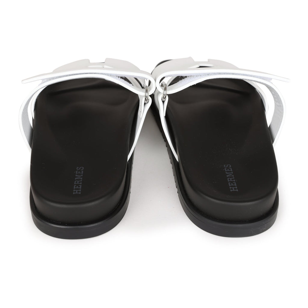 Hermes Chypre Sandals White Calfskin Palladium Hardware 38.5 EU