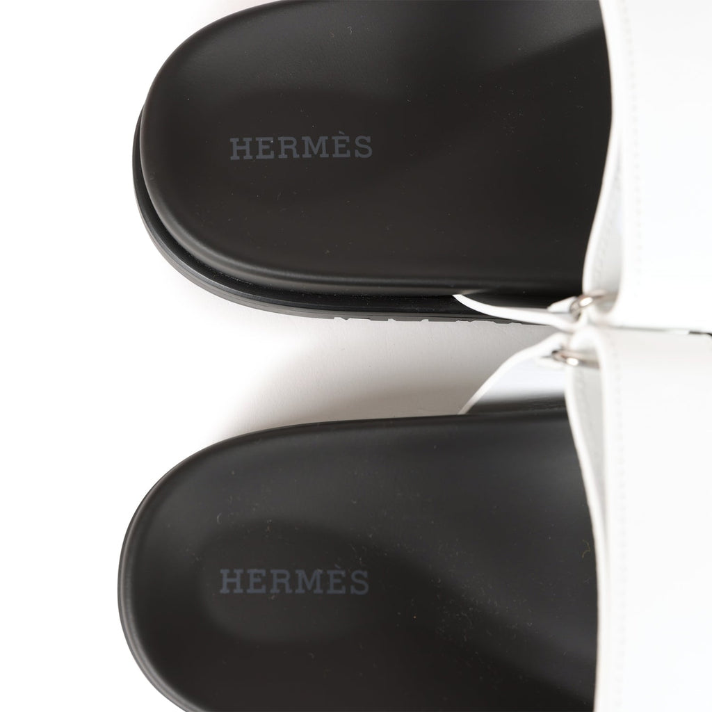 Hermes Chypre Sandals White Calfskin Palladium Hardware 38.5 EU
