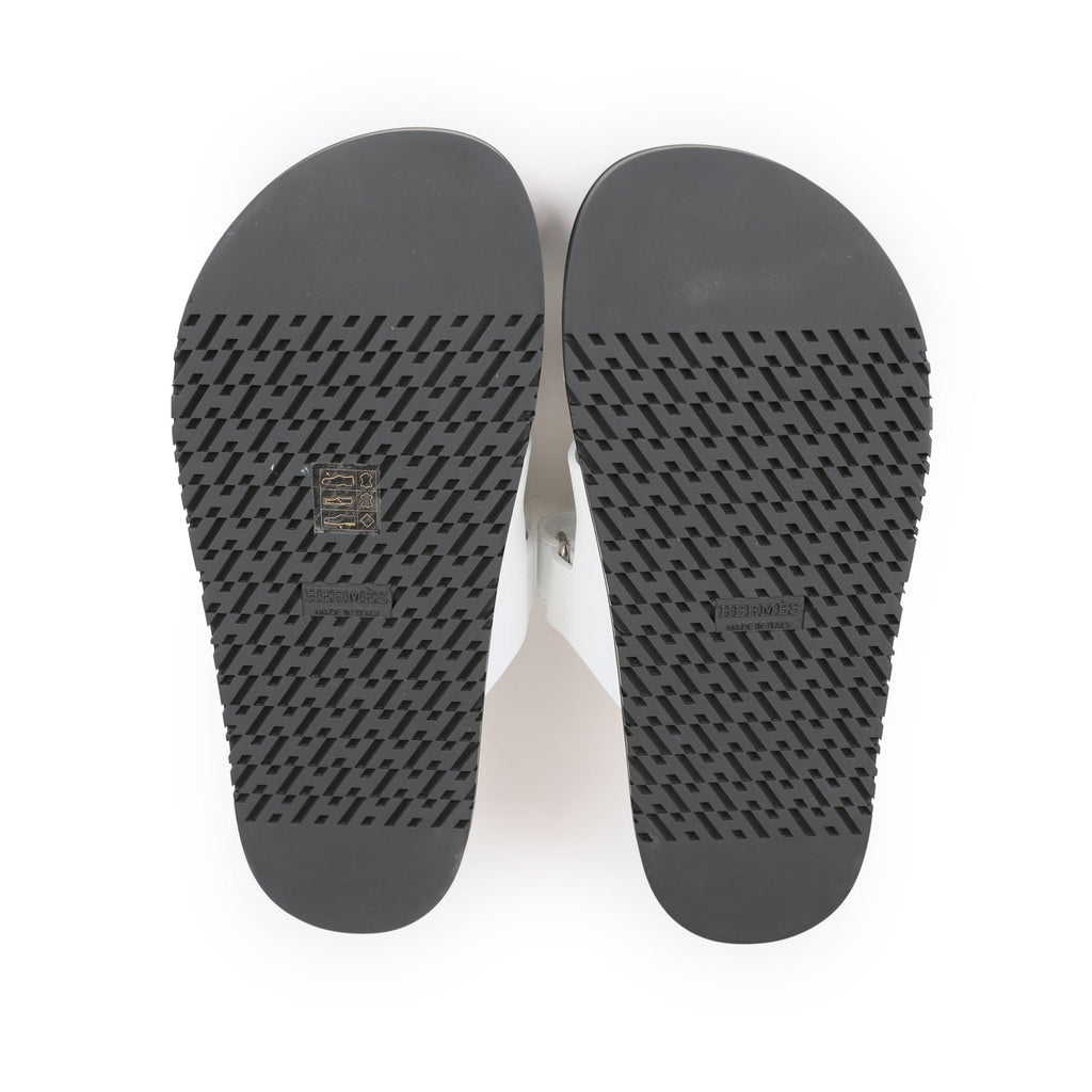 Hermes Chypre Sandals White Calfskin Palladium Hardware 38.5 EU