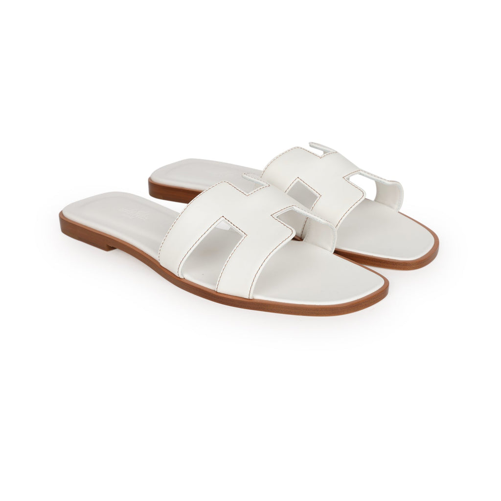 Hermes Oran Sandals White Box Calfskin 39 EU