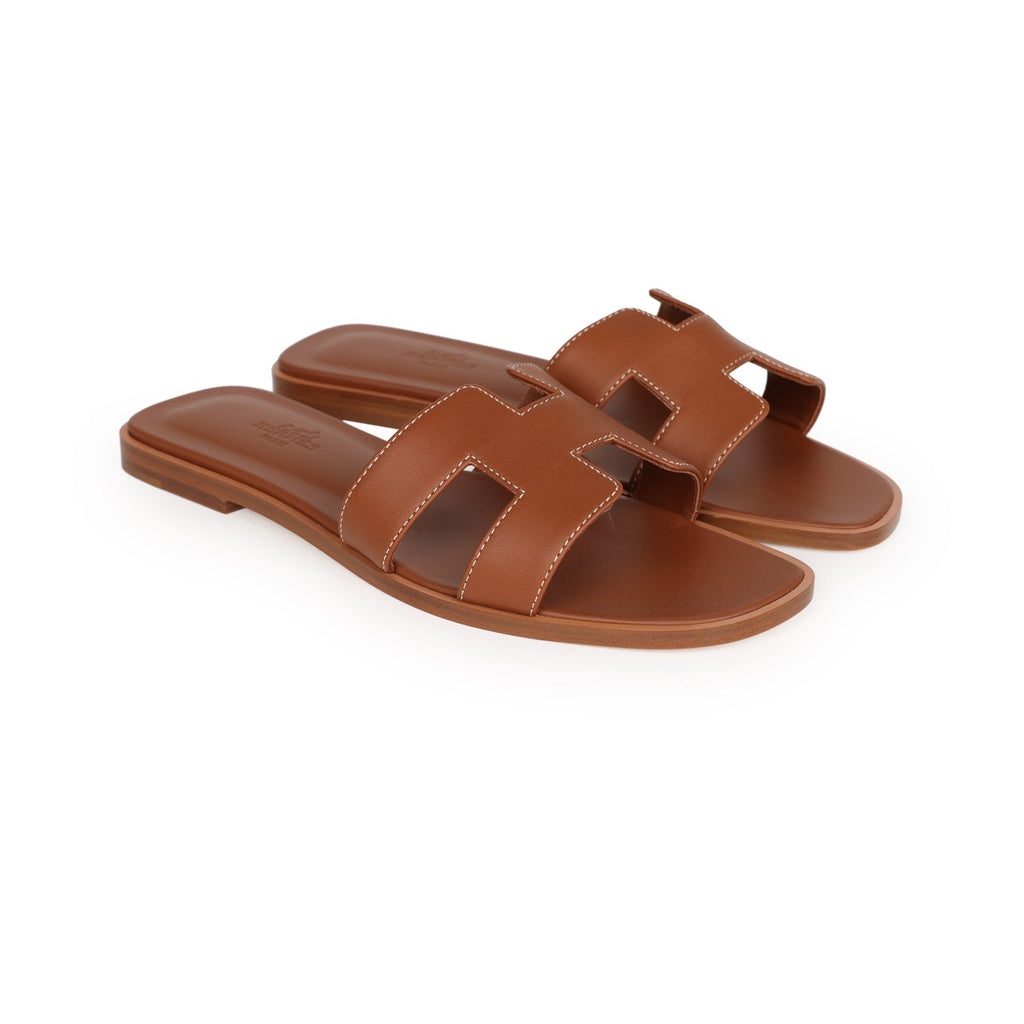 Hermes Oran Sandals Gold Box Calfskin 37.5 EU