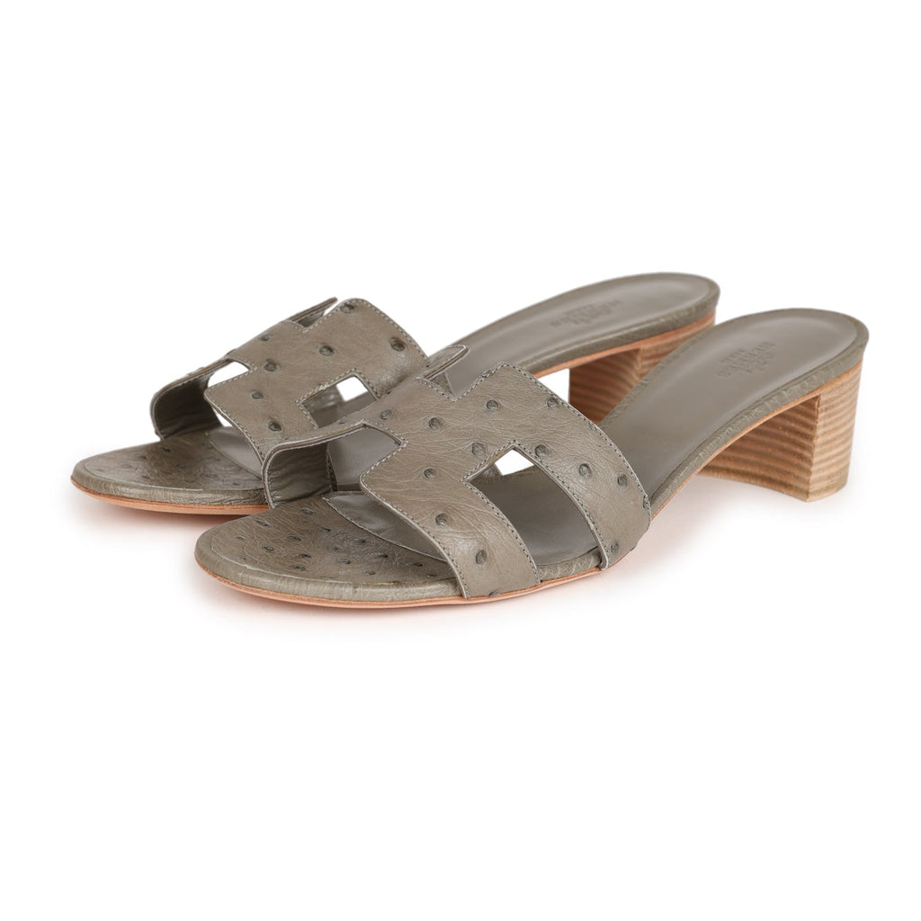 Hermes Oasis Sandals Gris Clair Ostrich 41 EU