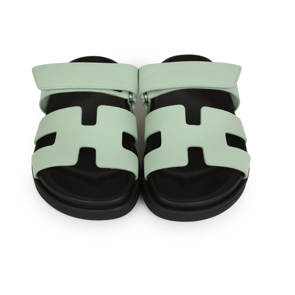 Hermes Chypre Sandals Vert Jade Epsom Palladium Hardware 36.5 EU