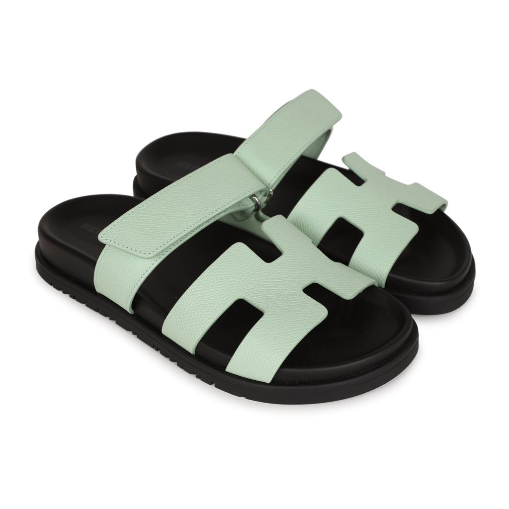 Hermes Chypre Sandals Vert Jade Epsom Palladium Hardware 36.5 EU