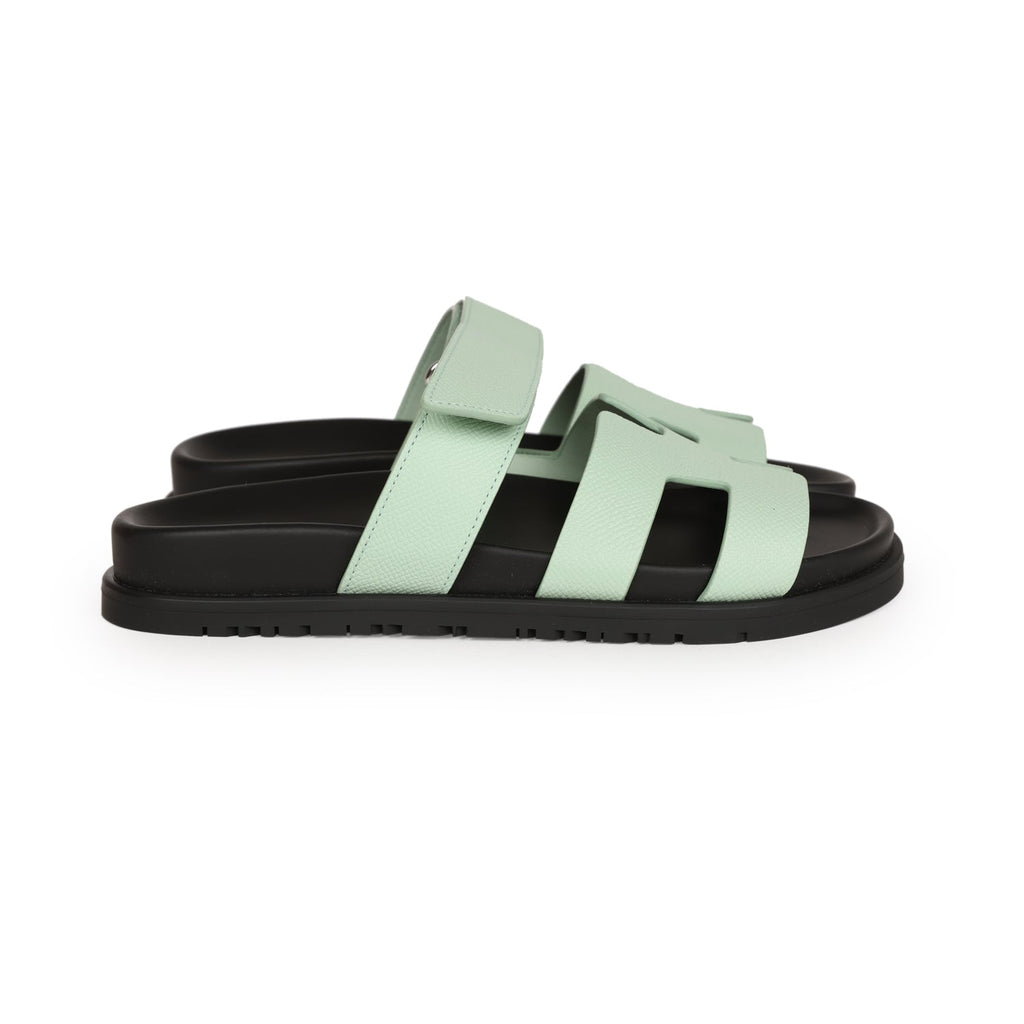 Hermes Chypre Sandals Vert Jade Epsom Palladium Hardware 36.5 EU