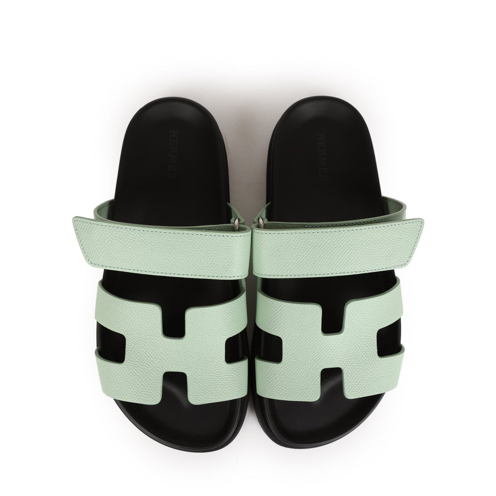 Hermes Chypre Sandals Vert Jade Epsom Palladium Hardware 36.5 EU