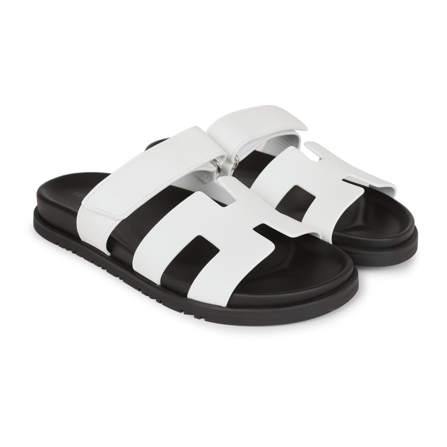 Hermes Chypre Sandals White Calfskin Palladium Hardware 38 EU