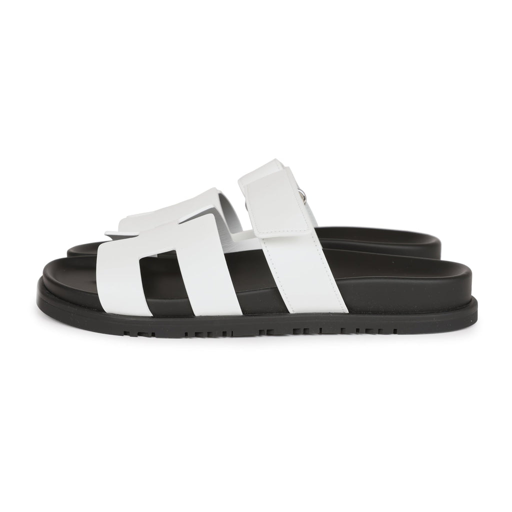 Hermes Chypre Sandals White Calfskin Palladium Hardware 38 EU