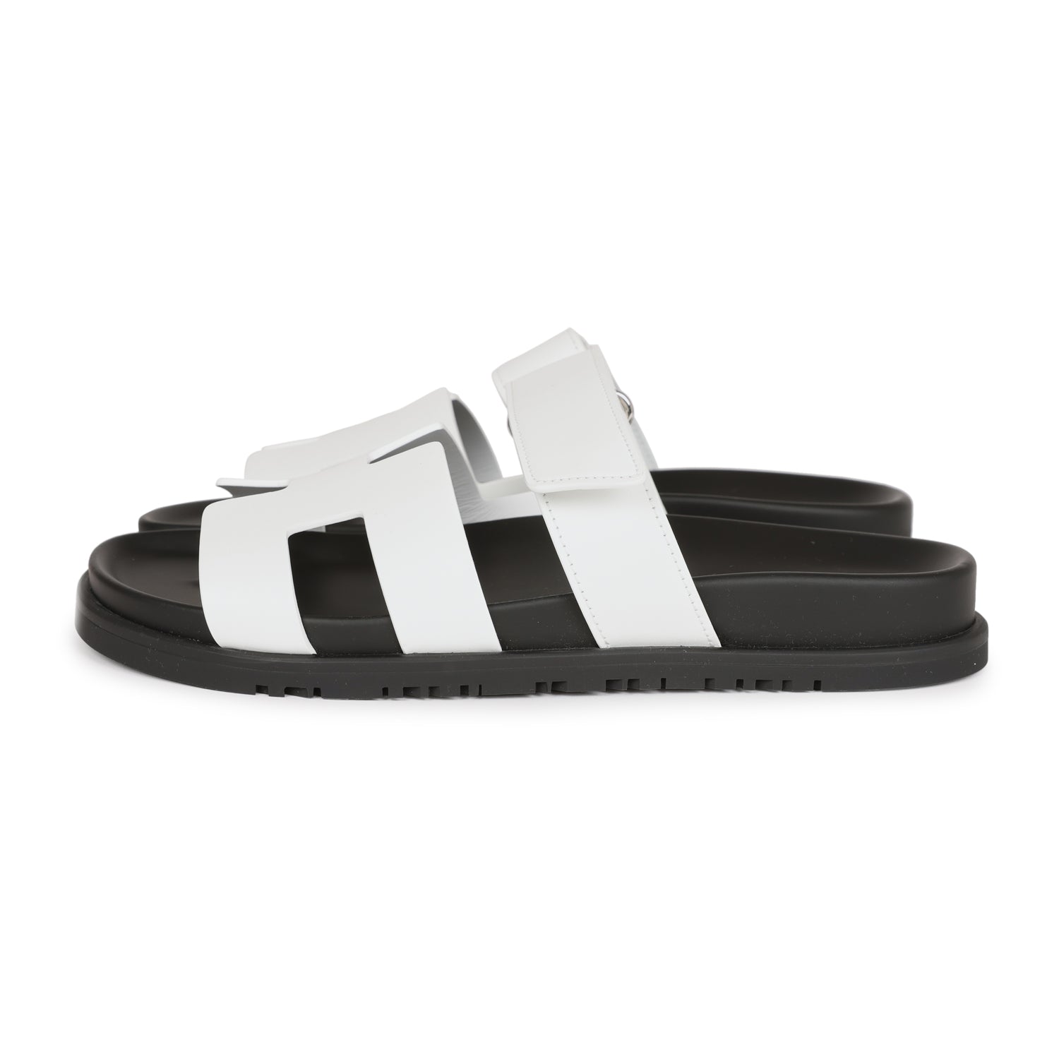 Hermes Chypre Sandals White Calfskin Palladium Hardware 38 EU