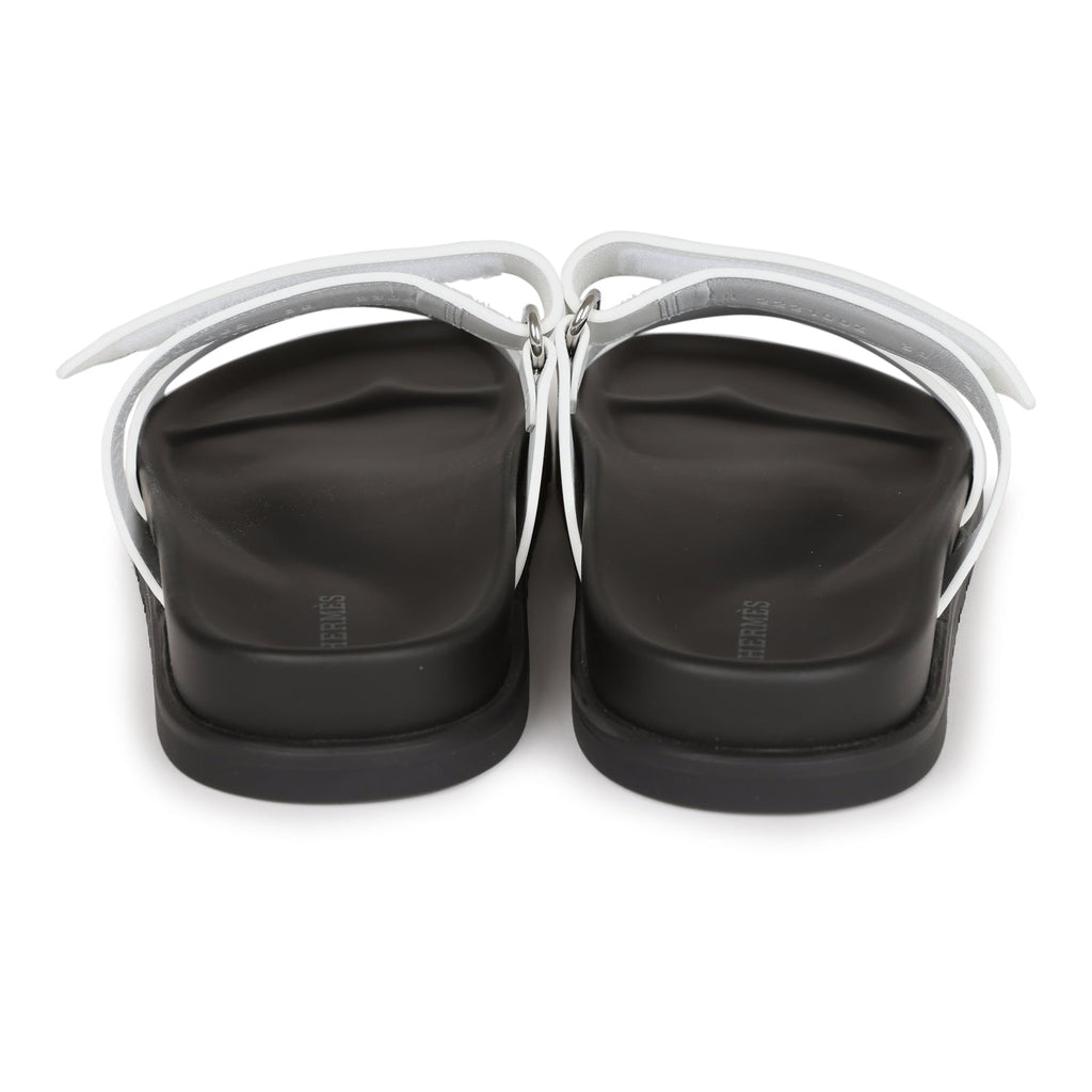 Hermes Chypre Sandals White Calfskin Palladium Hardware 38 EU