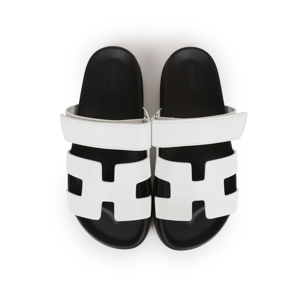 Hermes Chypre Sandals White Calfskin Palladium Hardware 38 EU
