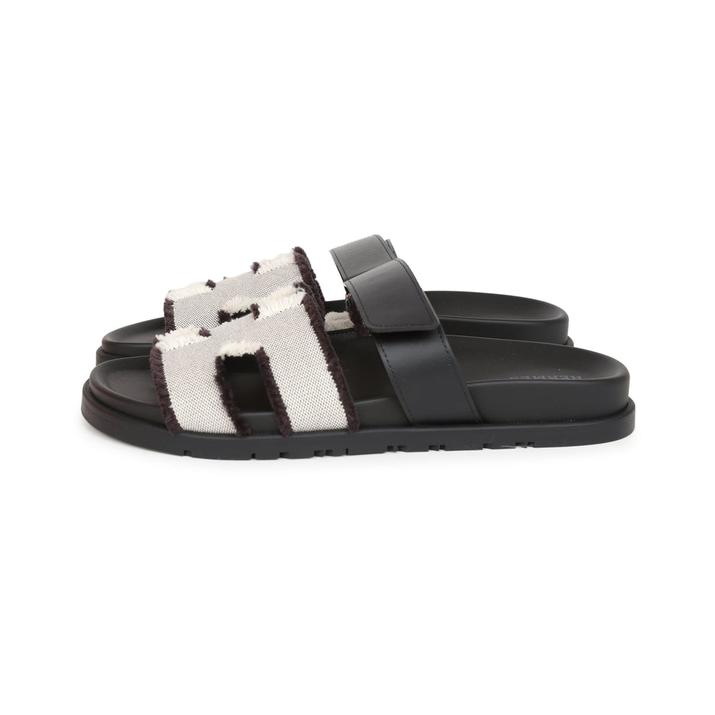 Hermes Chypre Techno Sandals Black/Prunoir Calfskin and Cavnas Palladium Hardware 39 EU