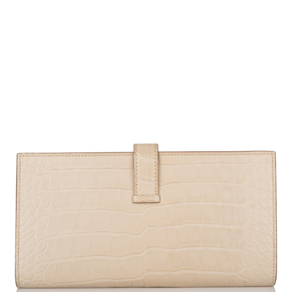 Pre-owned Hermes Bearn Wallet Beton Matte Alligator Palladium Hardware