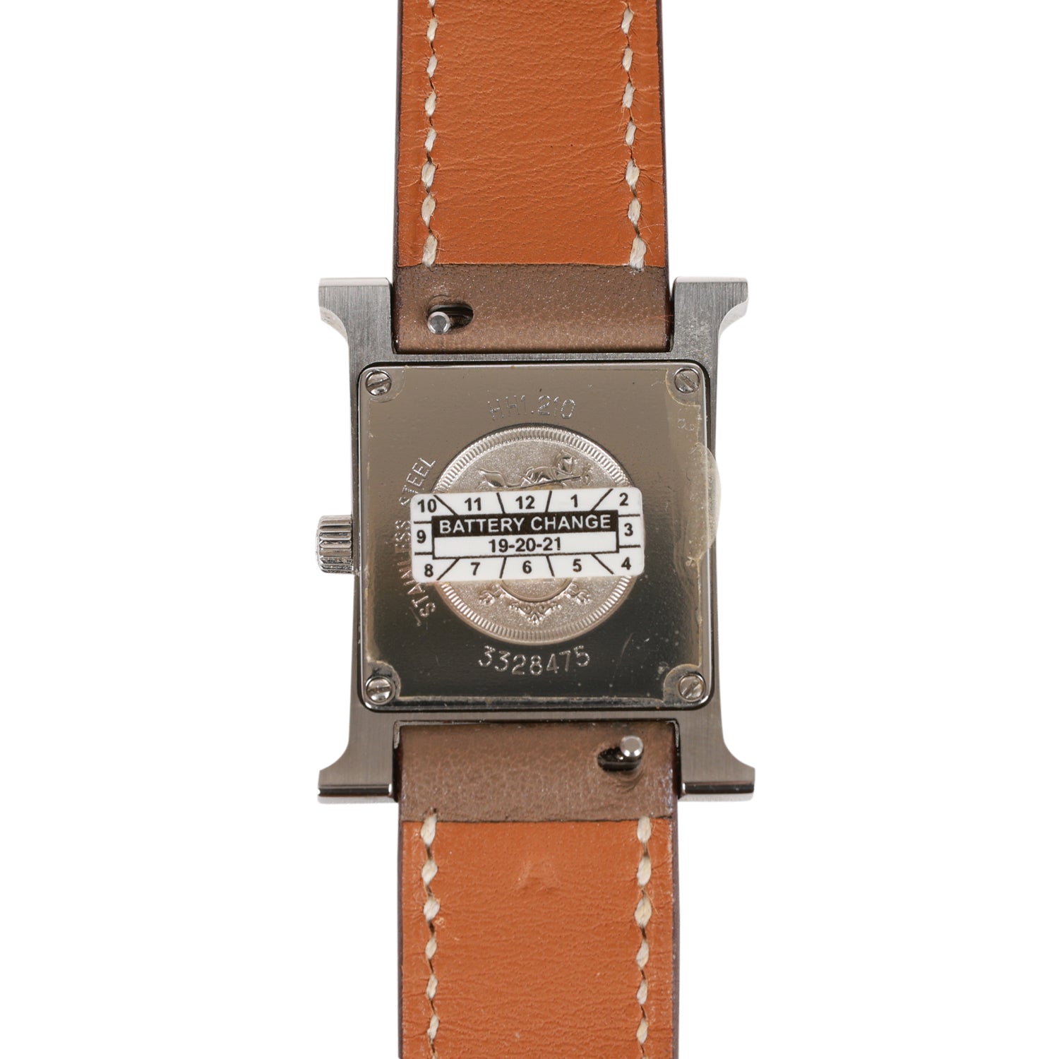 Pre-owned Hermes Mini Heure H Etoupe Swift Stainless Steel 21mm Double Tour Watch