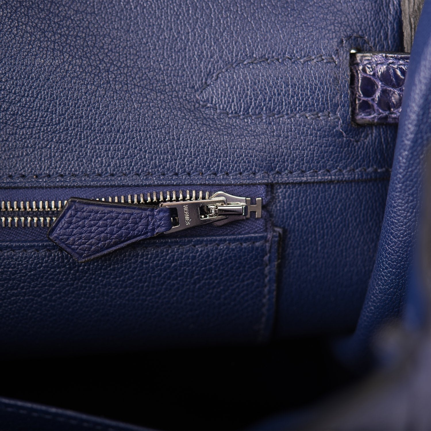 Hermes Bleu Encre Shiny Niloticus Crocodile/Togo Birkin Touch 30cm Palladium Hardware