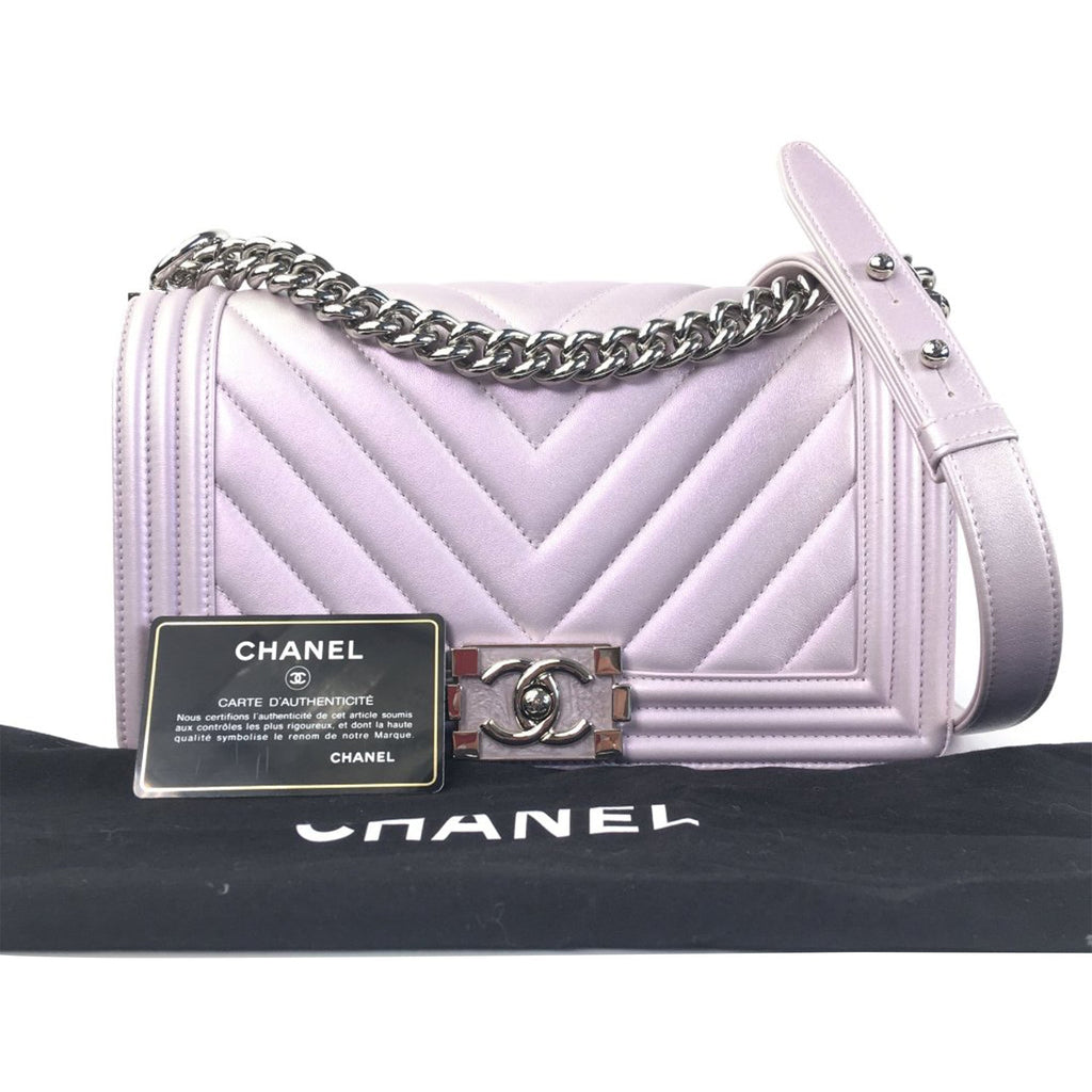 CHANEL Medium Metallic Chevron Quilted Lambskin Boy Flap Bag