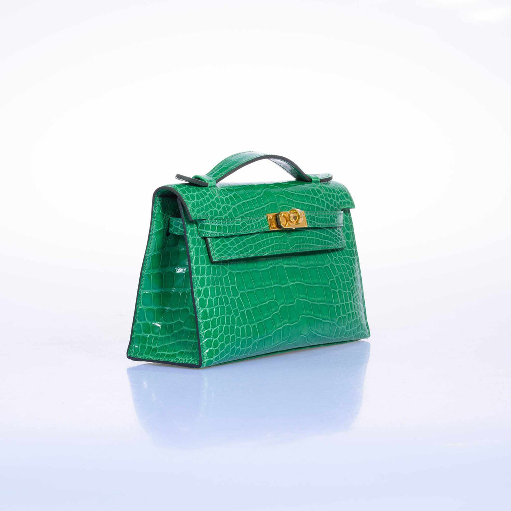 Hermès Kelly Pochette Cactus Emerald Alligator Gold Hardware