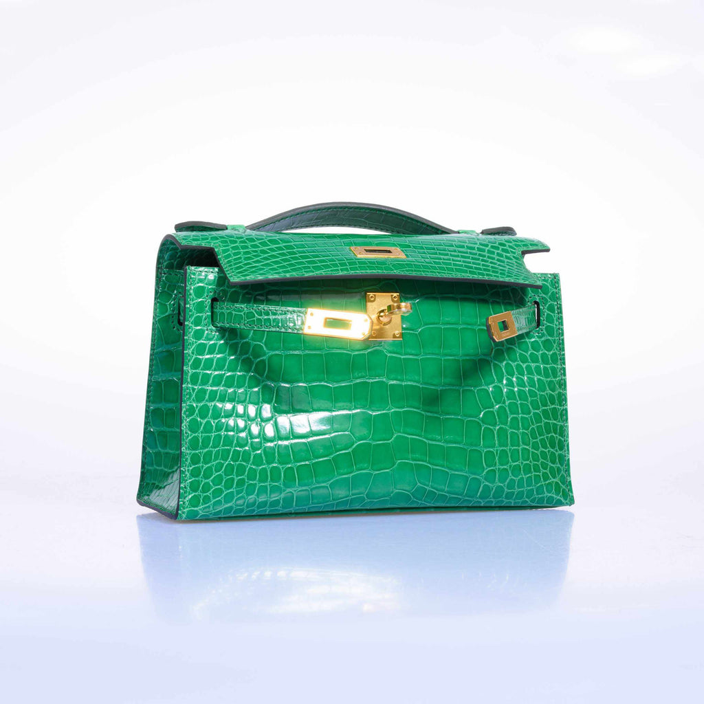 Hermès Kelly Pochette Cactus Emerald Alligator Gold Hardware