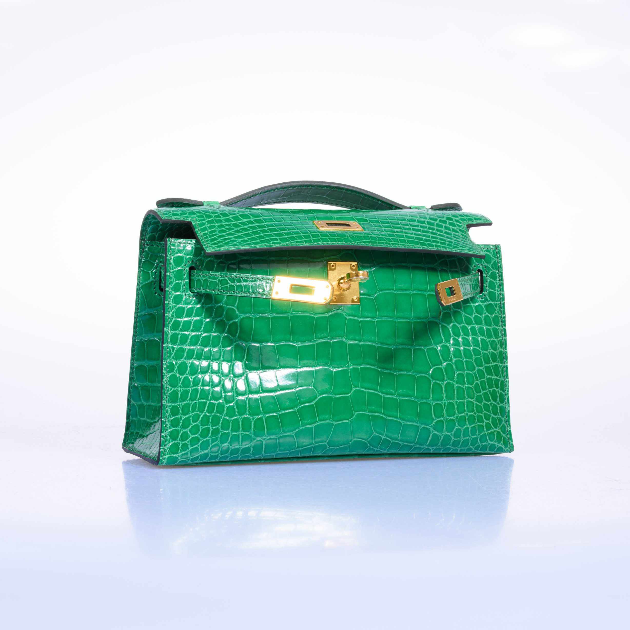 Hermès Kelly Pochette Cactus Emerald Alligator Gold Hardware