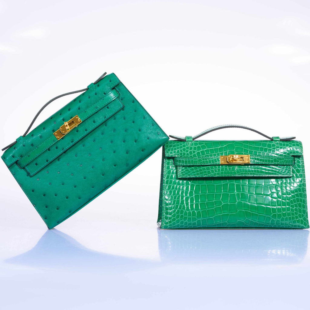 Hermès Kelly Pochette Cactus Emerald Alligator Gold Hardware