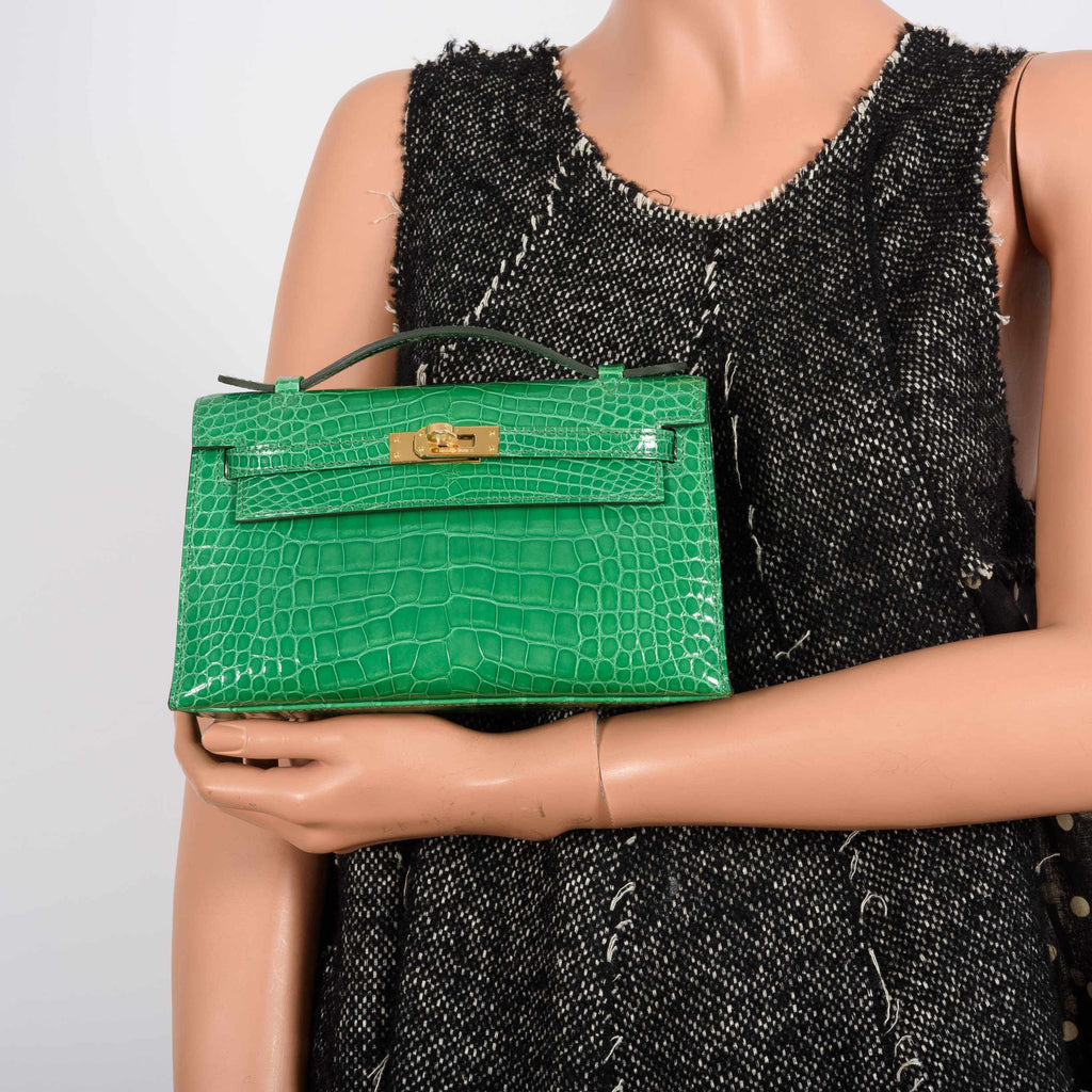 Hermès Kelly Pochette Cactus Emerald Alligator Gold Hardware