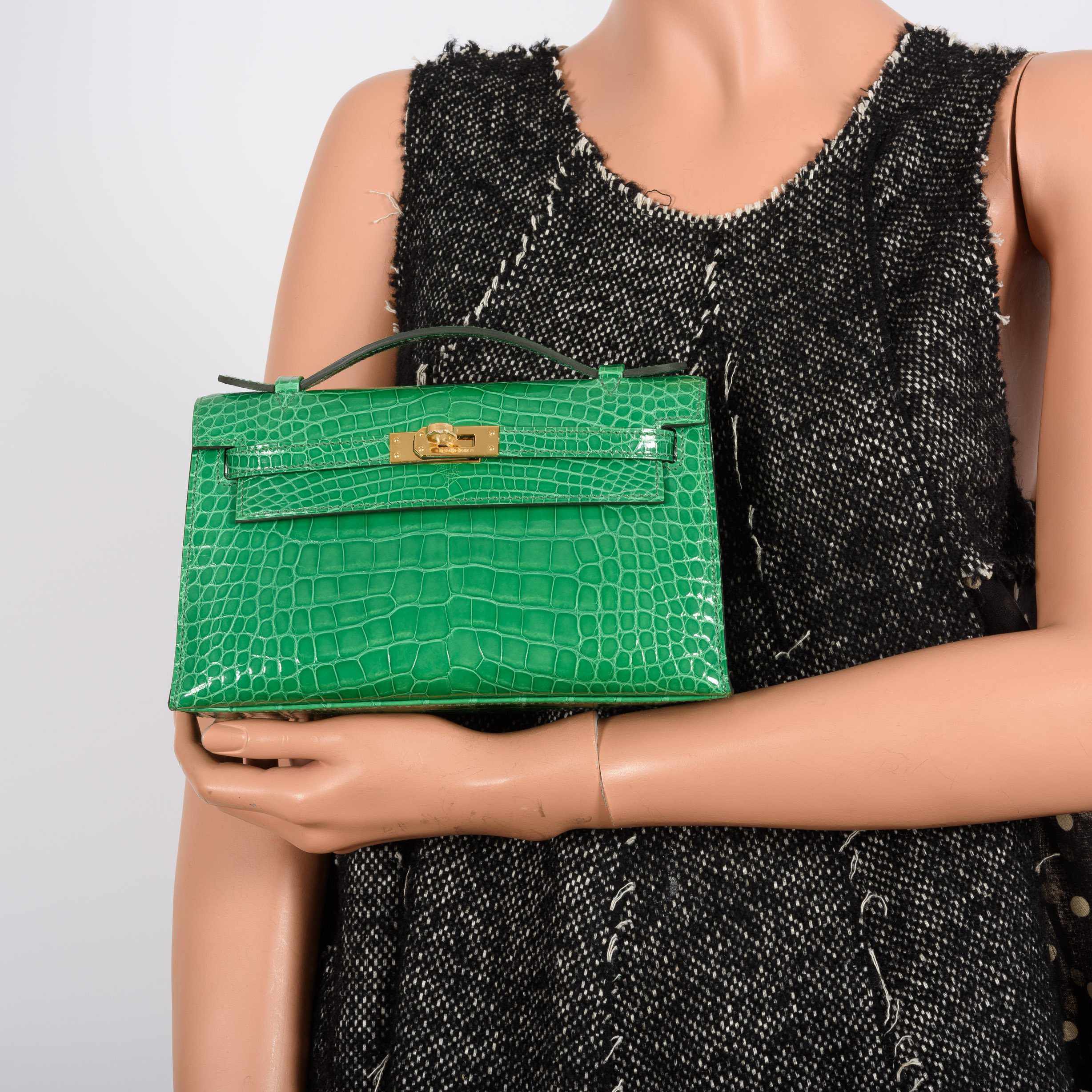 Hermès Kelly Pochette Cactus Emerald Alligator Gold Hardware