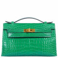 Hermès Kelly Pochette Cactus Emerald Alligator Gold Hardware