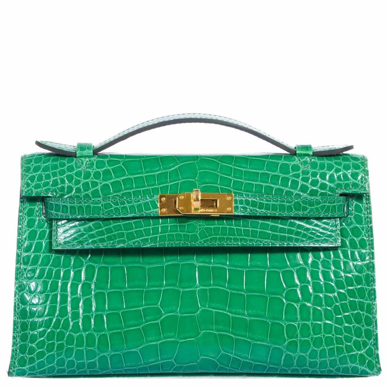 Hermès Kelly Pochette Cactus Emerald Alligator Gold Hardware
