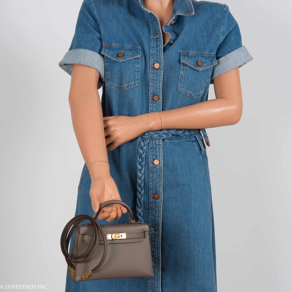 Hermès Kelly 20 Etain Epsom Gold Hardware