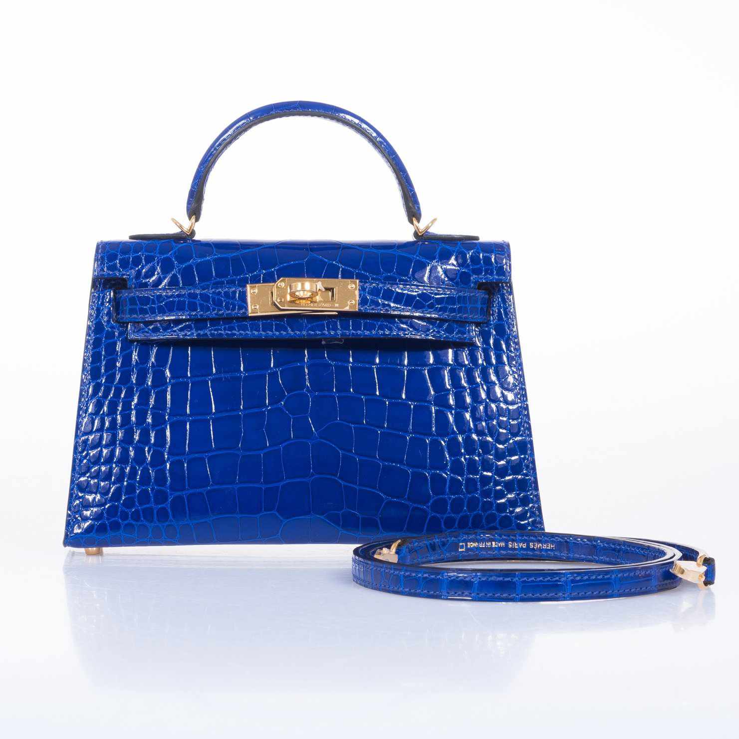Hermès Kelly 20 Mini II Sellier Blue Electric Alligator Gold Hardware