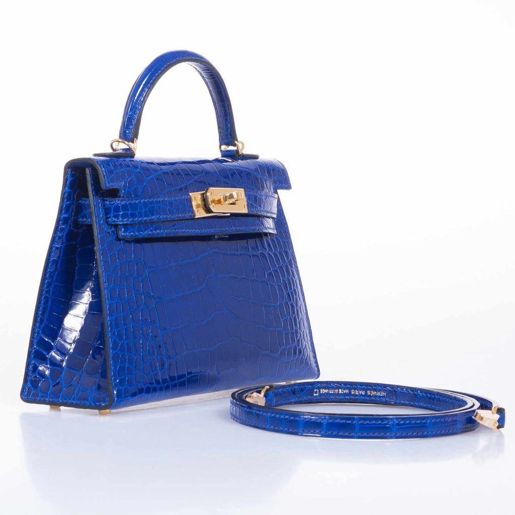 Hermès Kelly 20 Mini II Sellier Blue Electric Alligator Gold Hardware