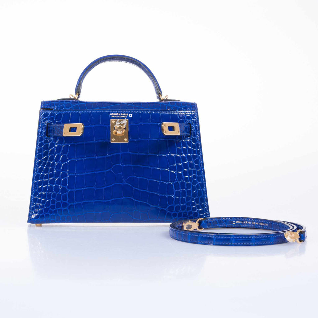 Hermès Kelly 20 Mini II Sellier Blue Electric Alligator Gold Hardware