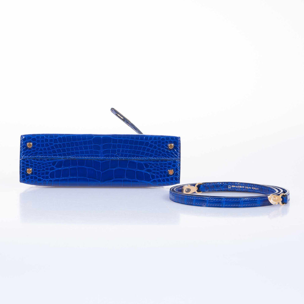 Hermès Kelly 20 Mini II Sellier Blue Electric Alligator Gold Hardware