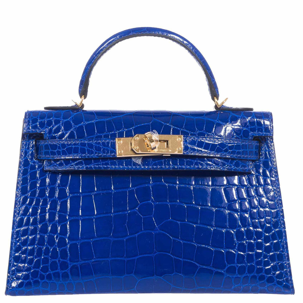 Hermès Kelly 20 Mini II Sellier Blue Electric Alligator Gold Hardware