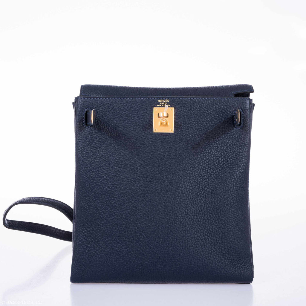 Hermès Kelly 22 Ado Backpack Blue Nuit Clemence Gold Hardware
