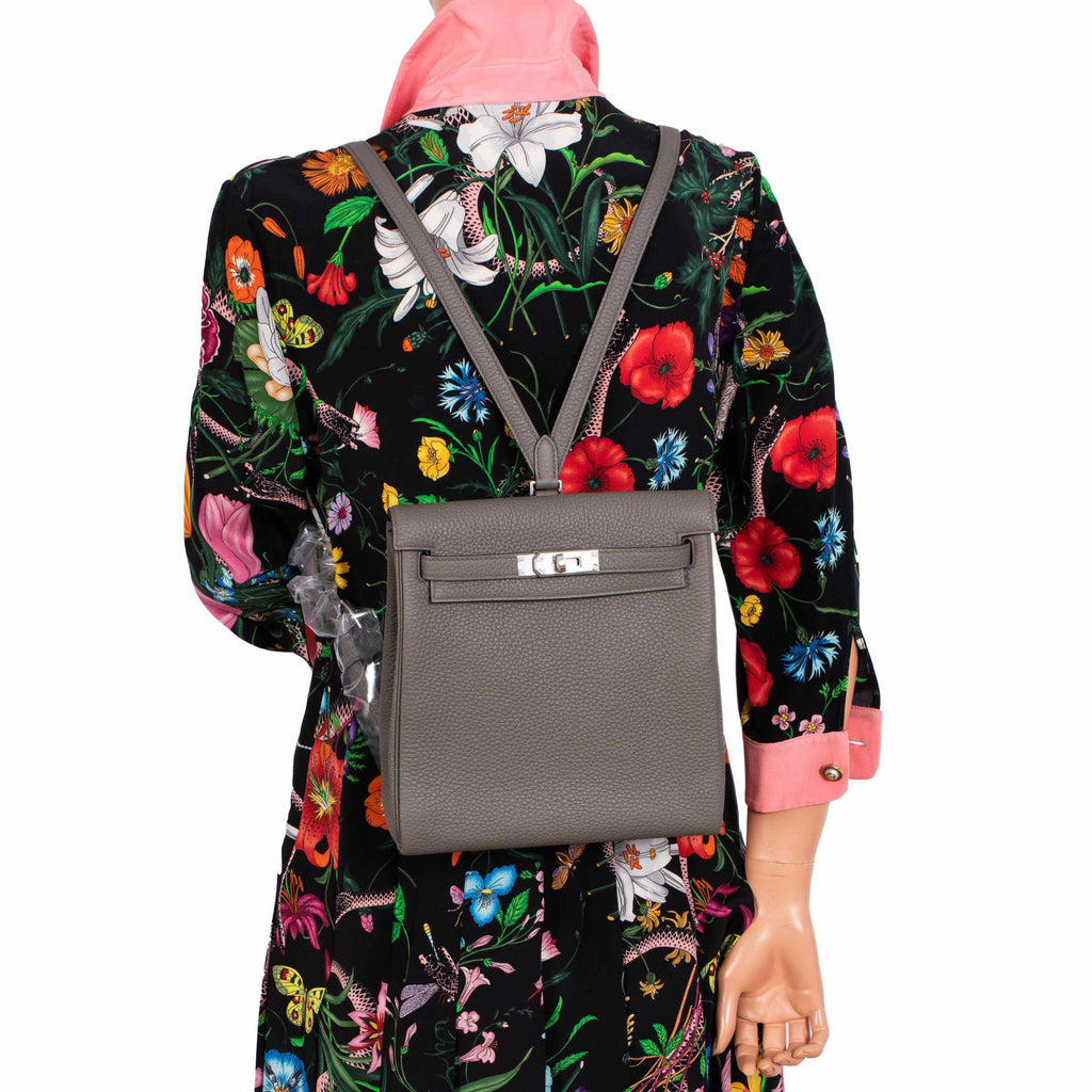 Hermès Kelly 22 Ado Backpack Etain Clemence Palladium Hardware