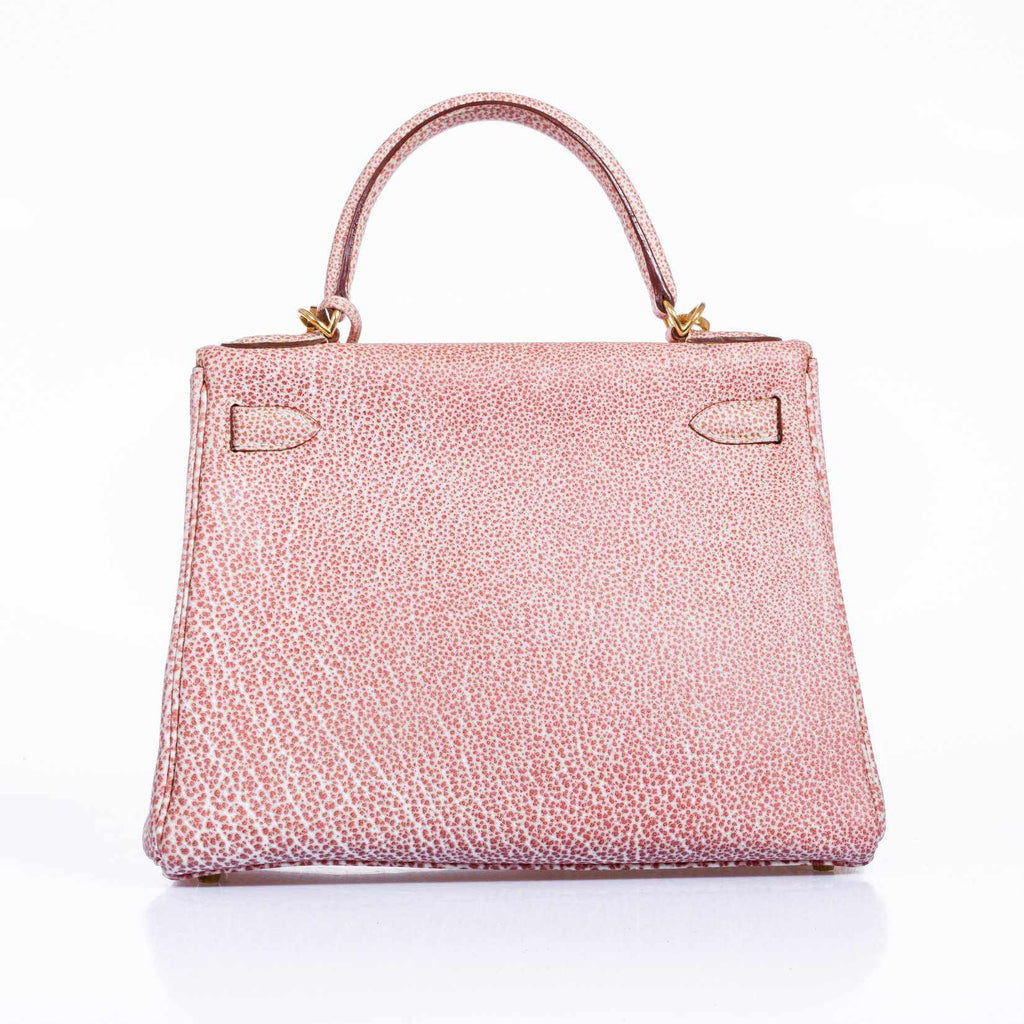 Hermès Kelly 28 Dalmatian Pink Buffalo Gold Hardware