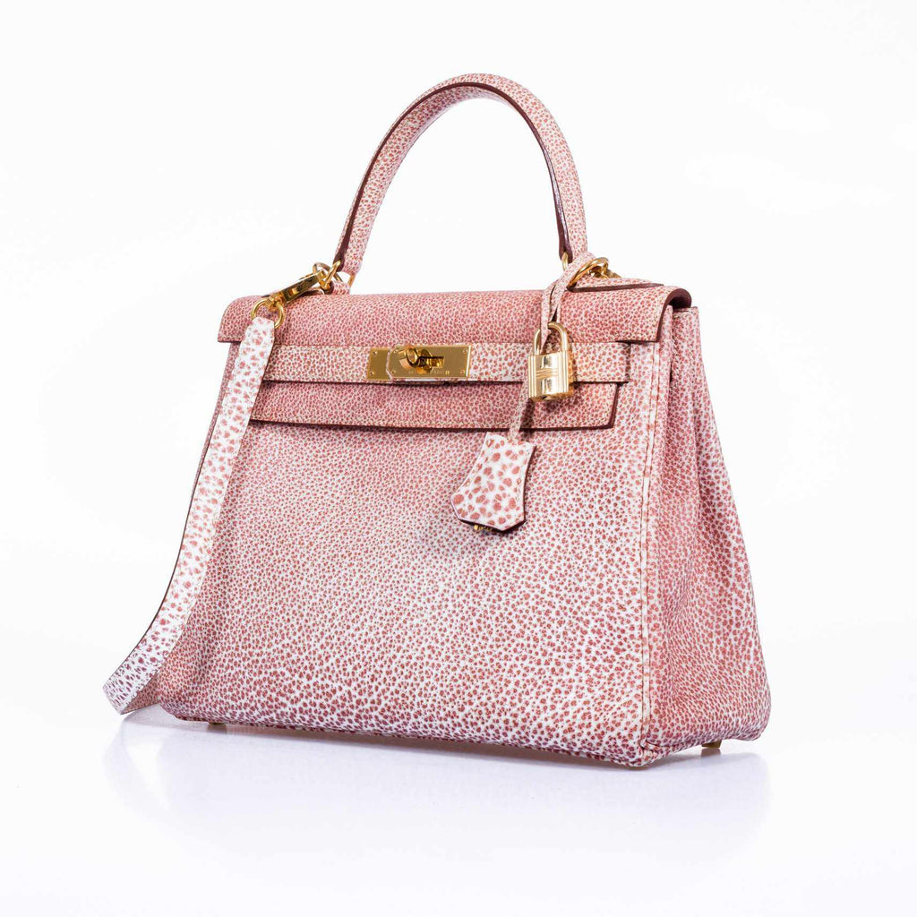 Hermès Kelly 28 Dalmatian Pink Buffalo Gold Hardware
