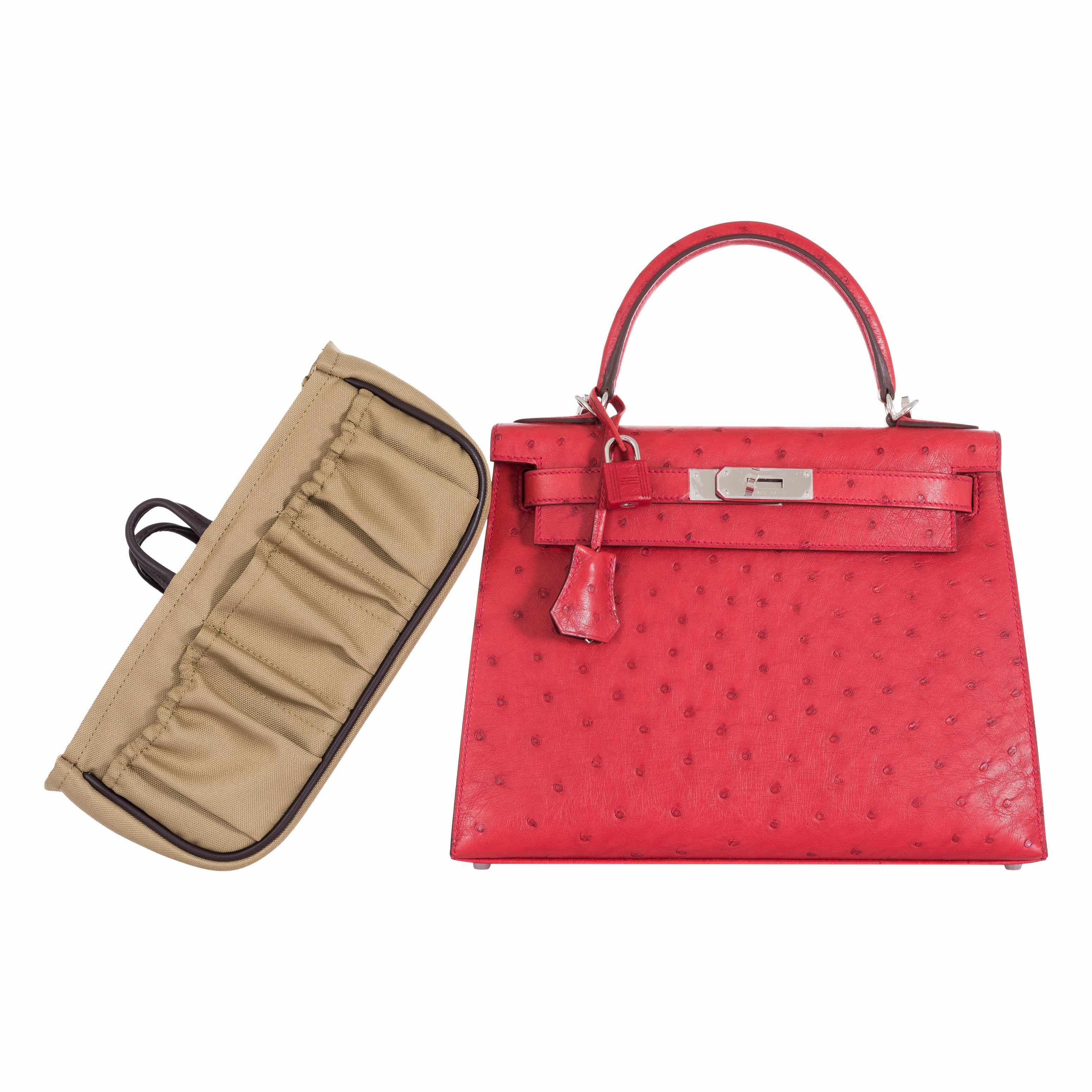 Hermès Kelly 28 Ostrich Rouge Vif Palladium Hardware 