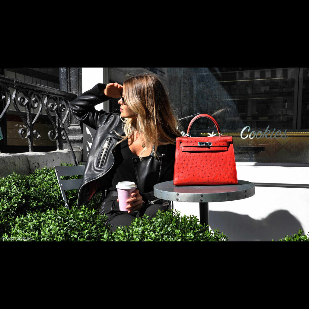 Hermès Kelly 28 Ostrich Rouge Vif Palladium Hardware 