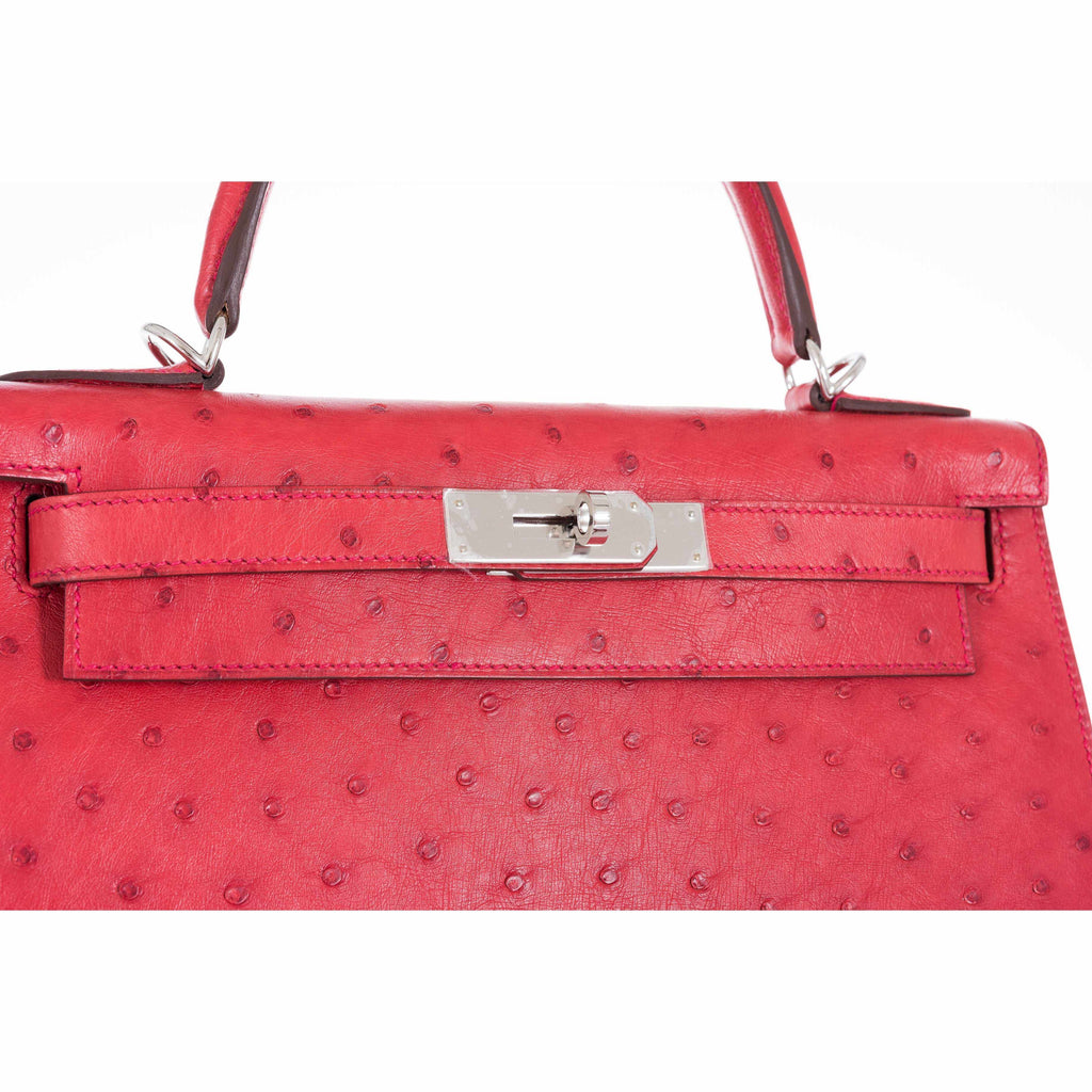 Hermès Kelly 28 Ostrich Rouge Vif Palladium Hardware 