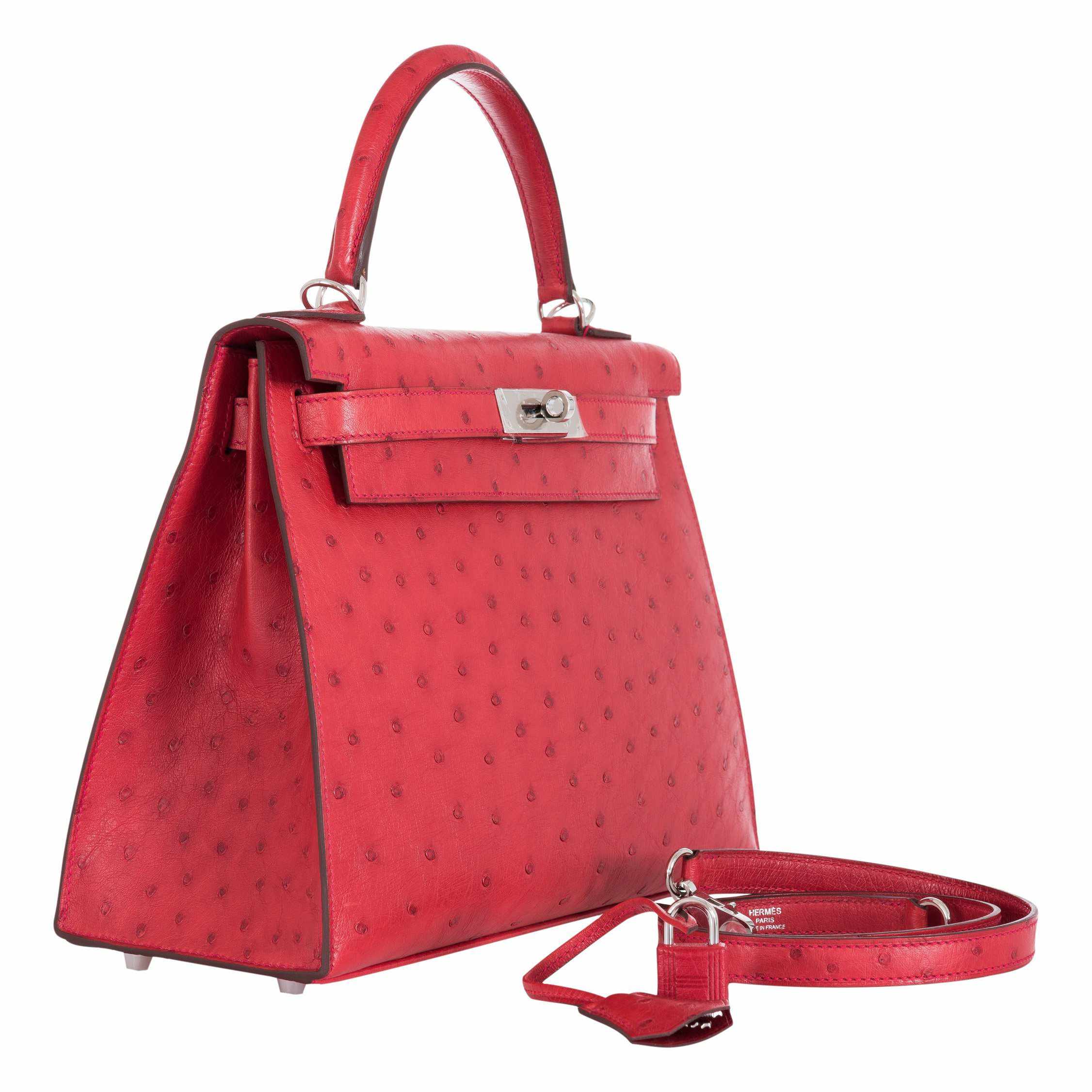 Hermès Kelly 28 Ostrich Rouge Vif Palladium Hardware 