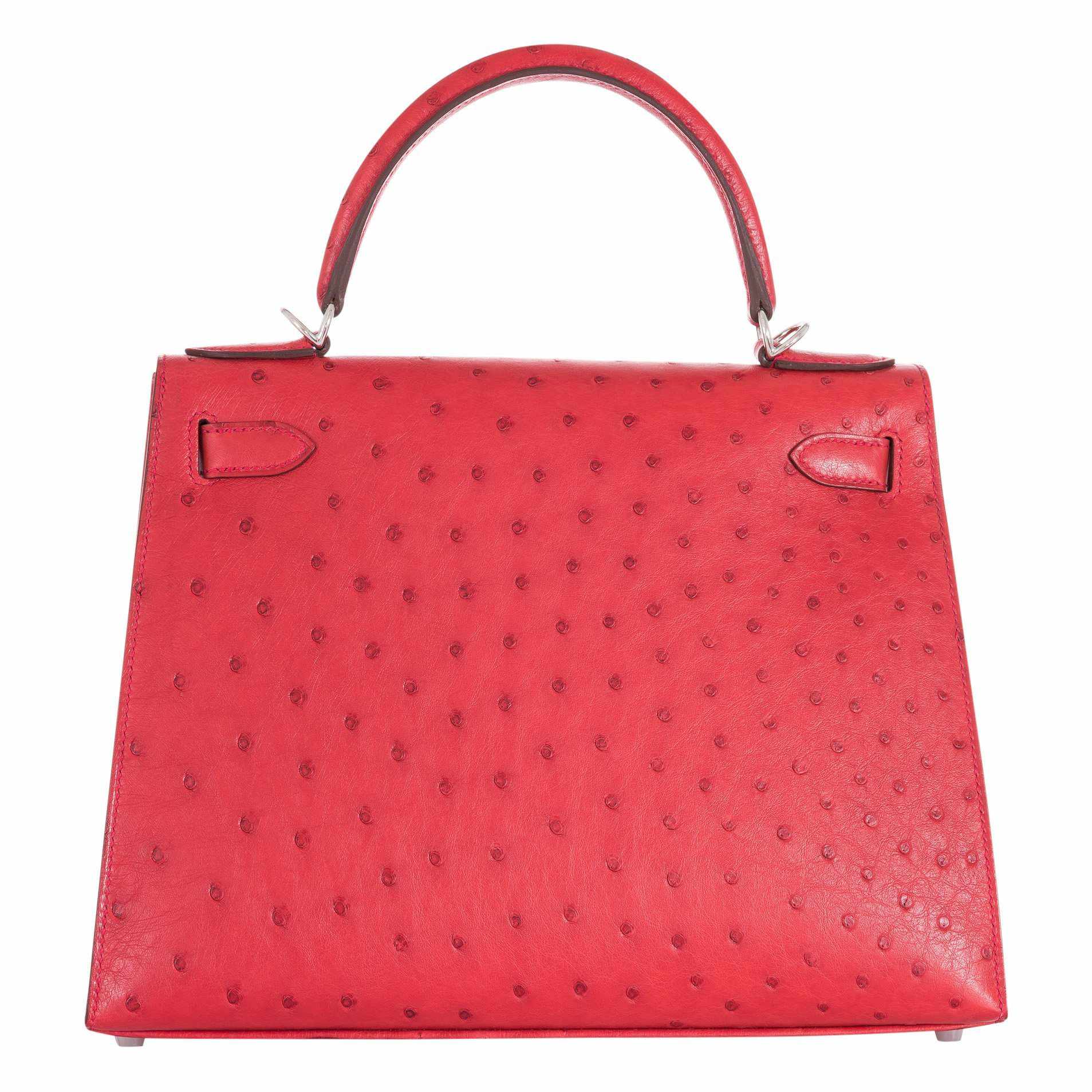 Hermès Kelly 28 Ostrich Rouge Vif Palladium Hardware 