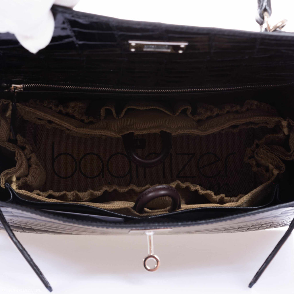 Hermès Kelly 28 Sellier Black Shiny Niloticus Crocodile Palladium Hardware