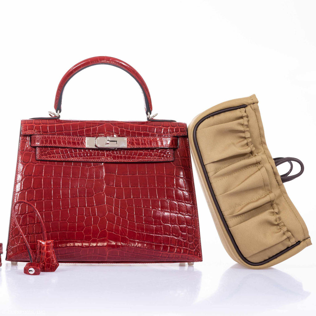 Hermès Kelly 28 Sellier Rouge H Niloticus Crocodile Palladium Hardware