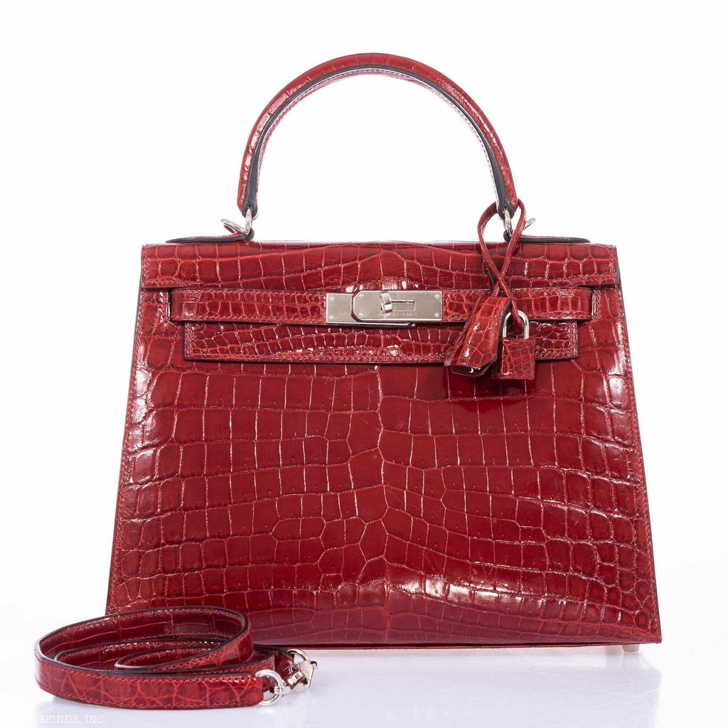 Hermès Kelly 28 Sellier Rouge H Niloticus Crocodile Palladium Hardware
